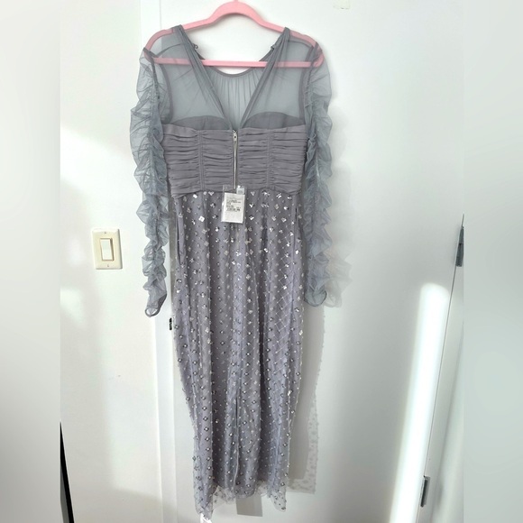 Self-Portrait cluster sequin midi dress in grey silver embellished S NWT - Picture 4 of 8